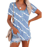 Stripe Tunic Tops for Women Summer Button Up Short Sleeve Tie-dye T-Shirt Blouse