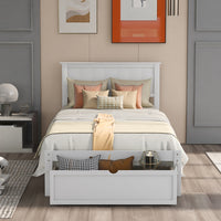 CUH Kids Twin Storage Bed Frame with Drawers and Headboards, Solid Pine Wood Platform Bed for Boys Girls, Mattress Foundation, Wood Slats Support, No Box Spring Needed, White/Gray