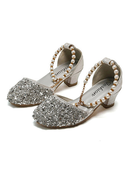 Ferndule Girl's Lightweight Chunky Block Dress Shoes Dance Comfort Ankle Straps Mary Jane School Shoe  Silver 8C