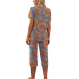 Women Floral Pajama Set Sleepwear Tops with Capri Pants Outfits Ladies Summer Comfy Sleep Nightshirt PJS Set