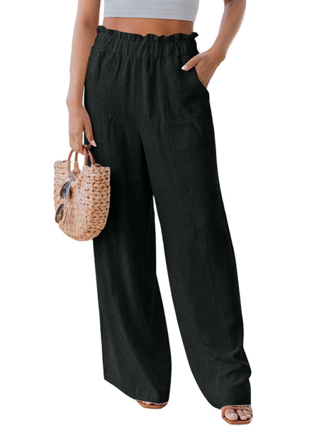Wide Leg Pants for Women Casual Elastic High Waist Smocked Palazzo Lounge Pants