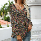 Women Long Sleeve Pleated Shirt Casual Loose Tunic Tops Ruffled Floral Print Blouses