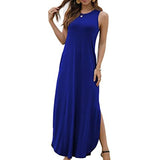 Womens Casual Summer Sleeveless Maxi Long Dress Side Split Tank Dress Plus Size T Shirt Sun Dress with Pocket