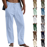 Linen Pants for Men Casual Loose Drastring Summer Pants Beach Pants with Pockets