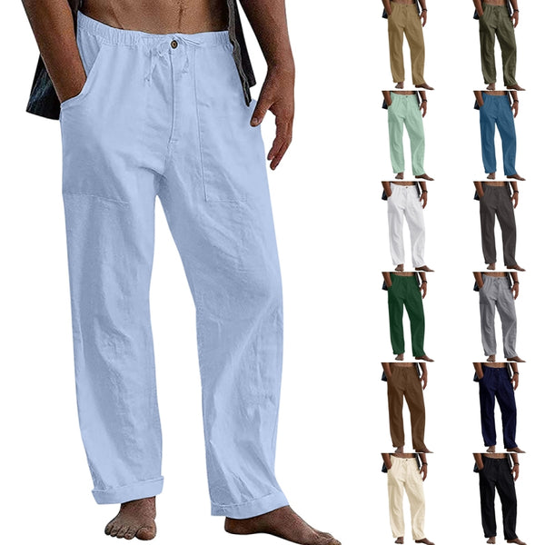 Linen Pants for Men Casual Loose Drastring Summer Pants Beach Pants with Pockets