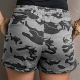 Womens Comfy Drawstring Shorts Summer Casual Elastic Waist Camo Print Shorts