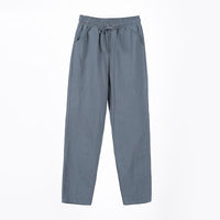 Ladies Cotton Elastic Waisted Pants Women Tapered Trousers Pockets Summer Solid Color Casual Bottom