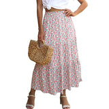 Summer Womens High Waist Boho Floral Print Pleated Maxi Skirt Flowy Swing Beach Long Skirts