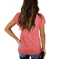 Womens Casual Summer Blouses Petal Cap Sleeve V Neck Shirt