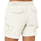 Women's Cotton Linen Wide Leg Cargo Shorts Casual Multi Pockets Loose Fit Shorts