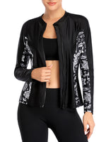 Black Women Zipper Front Wetsuit Swimsuit Long Sleeve One-piece Bathing Suit UV Sun Protection Surfing Swimwear Tummy Control Diving Beachwear