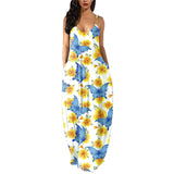 Women's Loose Floral Maxi Dresses Casual Long Dresses 2 Side Pockets Boho Dress