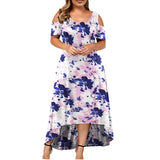 Lumento Plus Size Women Dress Sexy Cold Shoulder Floral Print Long Dress Party Beach Dress