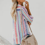 Women's Button Down Shirts Casual Long Sleeves Lapel Collar Striped Print Blouse Vertical