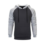 Men Loose Solid Color Stitching Hooded Long Sleeve Hoodies Pullover Sweater Tops