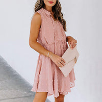 Women's Summer Chiffon Skirt Sleeveless Knee Length V Neck Dress Elastic Waist