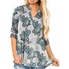 Floral Printed V Neck Long Sleeve T-Shirt For Women Pullover Blouse Tops Tunic Tee