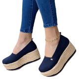 Womens Breathable Solid Color Slip On Round Toe Casual Daily Wear Platform Shoes