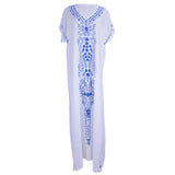Lumento Women Embroidery Short Sleeve Bikini Cover Up Side Split Beach Kaftan Dress Swimsuit