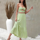 Womens Summer Casual Boho Elastic High Waist Skirts Pleated A Line Swing Beach Maxi Skirt