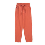 Ladies Cotton Elastic Waisted Pants Women Tapered Trousers Pockets Summer Solid Color Casual Bottom