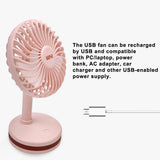 Rechargeable Desk Fan Portable Ultra-Quiet 3 Mode LED Light USB Mini Desktop Fan