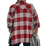 Women's Long Sleeve Plaid Tops Shirt Long Sleeve Button Loose Lapel Shirt Pocket