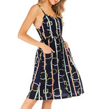 Women Backless Spaghetti Strap Dress Floral Print Pocket Summer Sexy Beach Dress