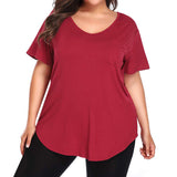Women Casual Oversized V Neck Short Sleeves Tops T-Shirt Blouses Pullover Pocket