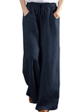 Womens Wide Leg Pants Elastic High Waist Palazzo Lounge Pants Casual Loose Pants with Pockets