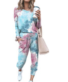 Womens Tie-Dye Pajamas Set Loungewear Homewear Long Sleeve Tops + Pants Trousers