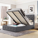 Gplesas Boys Girls Aldult Heavy Duty Beds Frame Space-Saving Wooden Full Size With A Hydraulic Storage System Multifunctional Upholstered Platform Bed No Box Spring Needed Morden Room Nursery