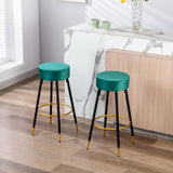 Goory Industrial Round Bar Stools Set of 2, PU Leather 2pcs Barstool 30" Height Dining Chair Stool Counter Stools with Metal Footrest for Kitchen Island Height,Pub Bar Coffee Shop,Gray