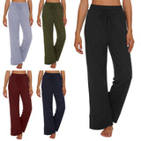 Womens High Waist Wide Leg Trousers Casual Elastic Loose Solid Yoga Long Pants