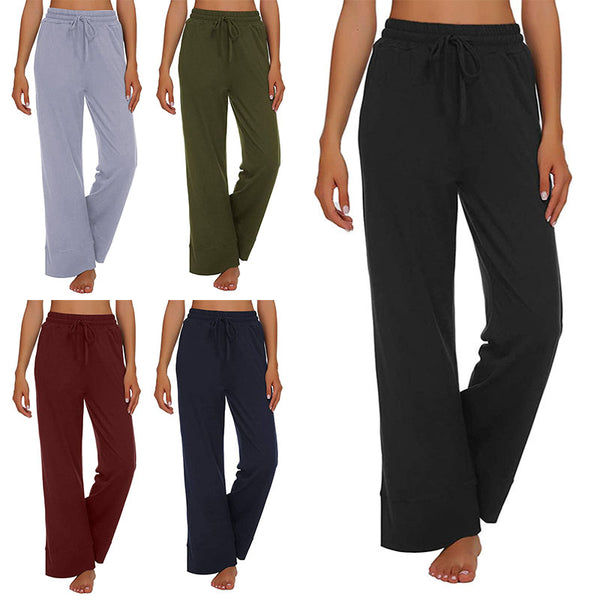 Womens High Waist Wide Leg Trousers Casual Elastic Loose Solid Yoga Long Pants