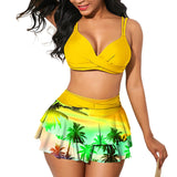 XS-XXL Women's Two Piece Swimsuit Bikini Set Summer Coconut Tree Prints Swimwear High Waist Tankini Double Suspenders Bra Tops+ Swimdress Bottoms Bathing Suits
