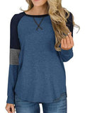 Women Loose T-shirt Long Sleeve Casual Sweatshirt Tops Stitching Blouse Pullover
