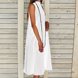 Women's Midi Dress Solid Color Vest 2 Pockets Long Tops Dresses Summer Sundress