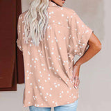 Womens Short Sleeve Button Down Shirt Blouse Loose Fit Pocket Casual V-Neck Tops