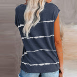 Womens Striped Cap Sleeve Crew Neck Tops T-Shirts
