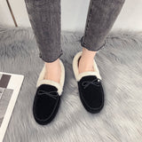 Bowknot Loafers for Women Winter Warm Moccasins Slippers Faux Fur Lined Casual Flat Shoes Indoor & Outdoor