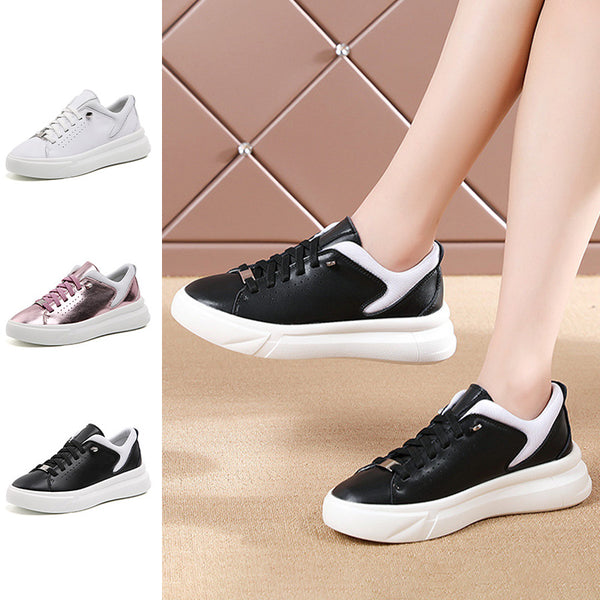 Women Solid Color Lace Up Anti Slip Round Toe Lightweight Casual Wear Flat Shoes