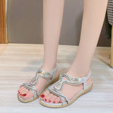 Women's Summer Slip On Wedge Casual Rhinestones Hollow Holiday Anti Slip Sandals