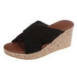 Women Cross Strap Slippers Mules Wedge Anti-Slip Casual Shoes Peep Toe Sandals