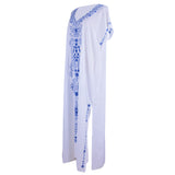 Lumento Women Embroidery Short Sleeve Bikini Cover Up Side Split Beach Kaftan Dress Swimsuit
