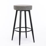 Goory Industrial Round Bar Stools Set of 2, PU Leather 2pcs Barstool 30" Height Dining Chair Stool Counter Stools with Metal Footrest for Kitchen Island Height,Pub Bar Coffee Shop,Gray