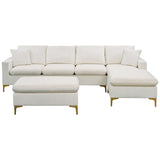 Gplesas Upholstered L-Shape Elegant Sofa With 2 Pillows Sectional Couch Ottoman Velvet Living Room Apartment