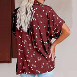 Button Up Blouses for Women Casual Loose V Neck Shirt Plus Size Star Print Summer Short Sleeve Tops with Pocket