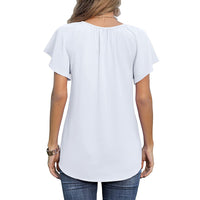 Capreze Women Boho Floral Shirt Tops Ladies Ruffle V Neck Basic Tee Tunic Blouse Summer Flowy T-Shirt Size S-2XL