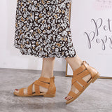 Women Summer Flat Sandals Gladiator Elastic Straps Open Toe Back Zip Beach Shoes